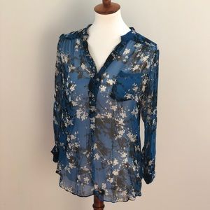 bellatrix • 100% silk black & blue floral blouse